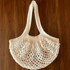 New Crochet Mesh Shoulder Bag in White, Market Bag